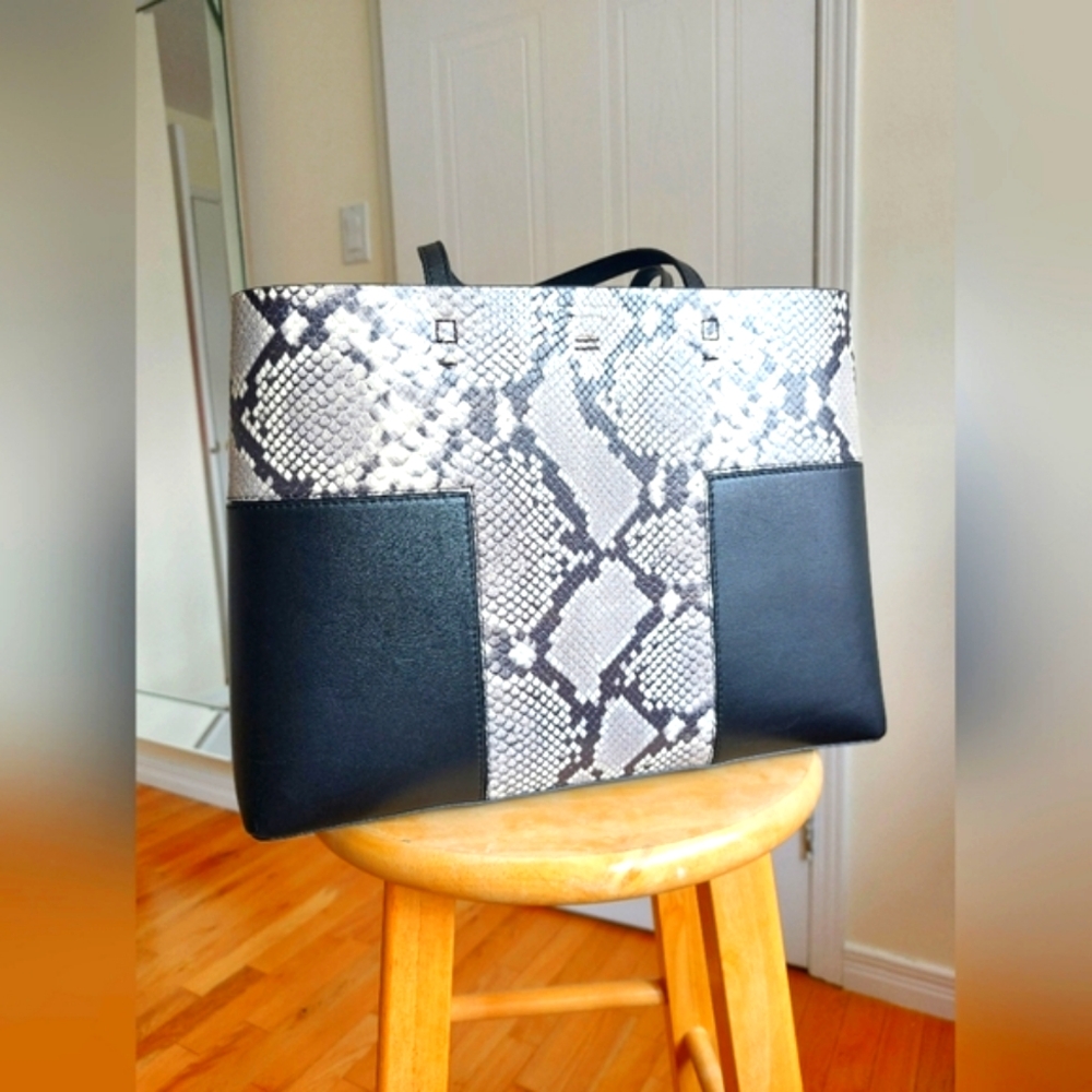 Tory Burch Snakeskin-Embossed Tote Bag Black - New without Tags
